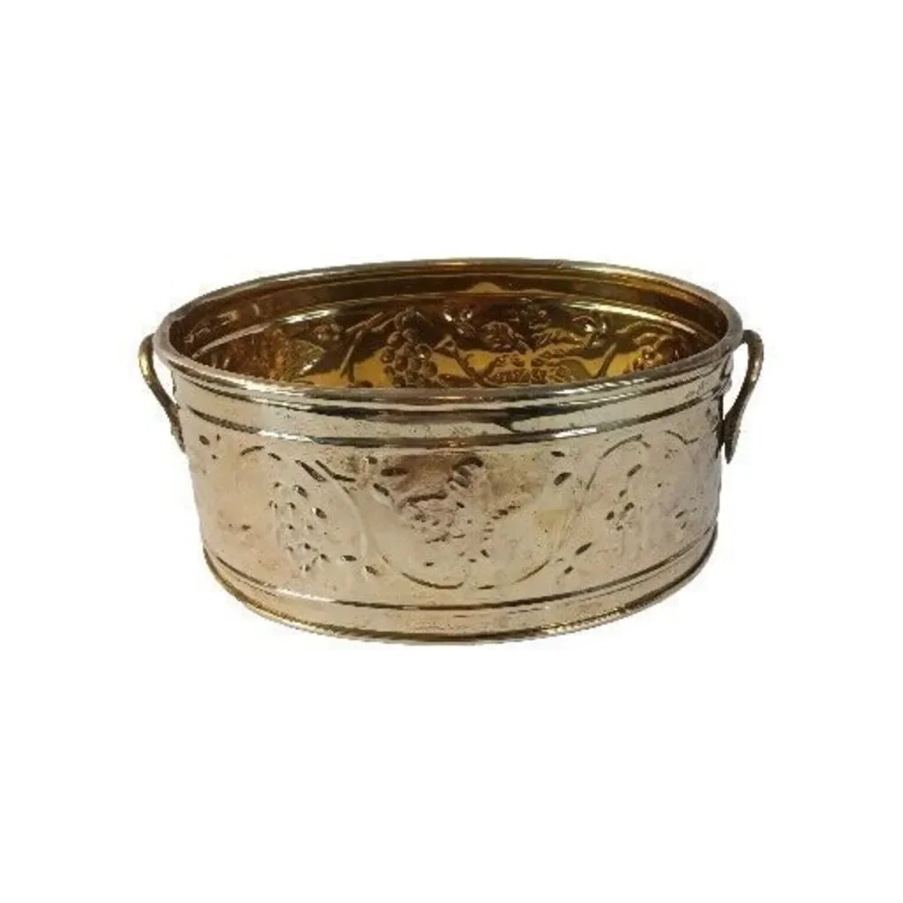 Vintage Solid Brassl Oval Planter Embossed Grapevines And Handles Hosley 7
